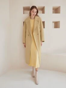 MOTF PREMIUM 羊毛混紡誇大領口腰帶花呢外套 - 黃色 - 查看 6