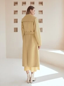 MOTF PREMIUM 羊毛混紡誇大領口腰帶花呢外套 - 黃色 - 查看 8