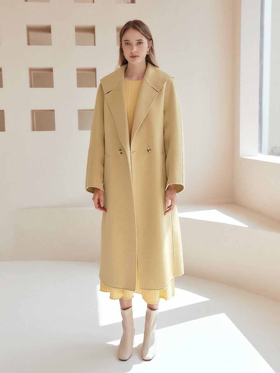 WOOL-MIX STATEMENT COLLAR BELTED OVERCOAT