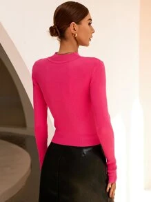 Choker Neck Cross Wrap Ribbed Knit Sweater