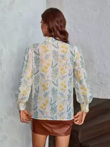 SHEIN Clasi Allover Floral Lantern Sleeve Shirt - Multicolor - View 2