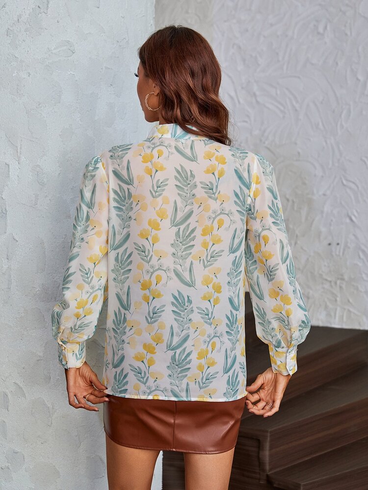 SHEIN Clasi Allover Floral Lantern Sleeve Shirt - Multicolor - View 2