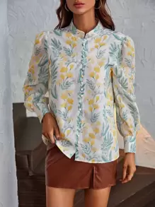 SHEIN Clasi Allover Floral Lantern Sleeve Shirt - Multicolor - View 3