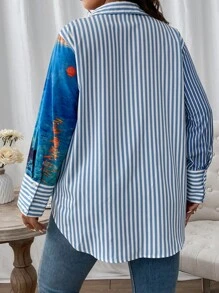 Calvaya Plus Striped & Graphic Print Shirt - Multicolor - View 2