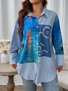 Calvaya Plus Striped & Graphic Print Shirt - Multicolor - View 4