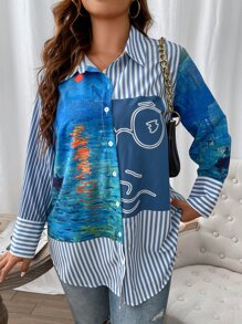 Calvaya Plus Striped & Graphic Print Shirt - Multicolor - View 5