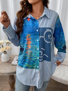 Calvaya Plus Striped & Graphic Print Shirt - Multicolor - View 6