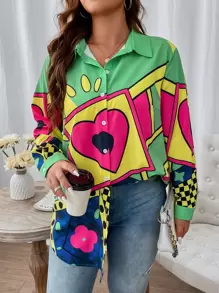 SHEIN LUNE Plus Geo & Floral Print Shirt - Multicolor - View 1