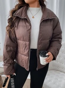 Flirla Plus Drop Shoulder Zip Up Down Coat - Mauve Purple - View 2