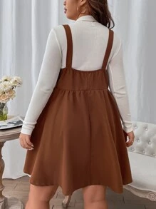 SHEIN LUNE Vestido overol con botón delantero sin jersey - Marrón - Ver 2