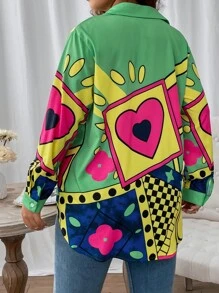 SHEIN LUNE Plus Geo & Floral Print Shirt - Multicolor - View 2