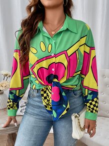 SHEIN LUNE Plus Geo & Floral Print Shirt - Multicolor - View 3