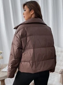 Flirla Plus Drop Shoulder Zip Up Down Coat - Mauve Purple - View 4