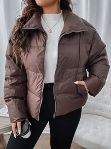 Flirla Plus Drop Shoulder Zip Up Down Coat - Mauve Purple - View 5