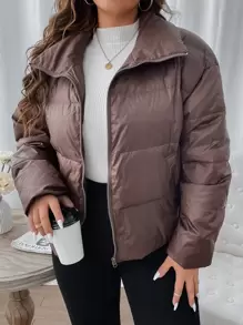 Flirla Plus Drop Shoulder Zip Up Down Coat - Mauve Purple - View 1