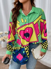 SHEIN LUNE Plus Geo & Floral Print Shirt - Multicolor - View 4