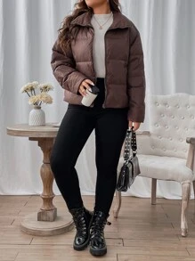 Flirla Plus Drop Shoulder Zip Up Down Coat - Mauve Purple - View 6