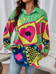 SHEIN LUNE Plus Geo & Floral Print Shirt - Multicolor - View 5