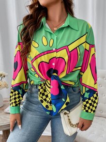 SHEIN LUNE Plus Geo & Floral Print Shirt - Multicolor - View 6