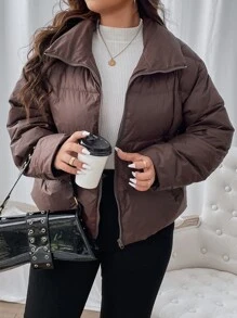 Flirla Plus Drop Shoulder Zip Up Down Coat - Mauve Purple - View 3