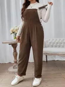 Flirla Jumpsuits Plus Size Nút Túi màu trơn Sẵn sàng - Màu nâu  Mocha - Xem 6