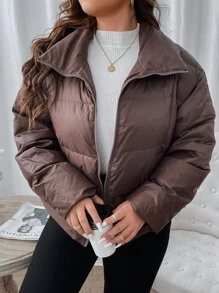 Flirla Plus Drop Shoulder Zip Up Down Coat - Mauve Purple - View 7