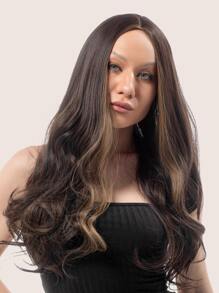 Lace Front Long Curly Synthetic Wig - Brown - View 1