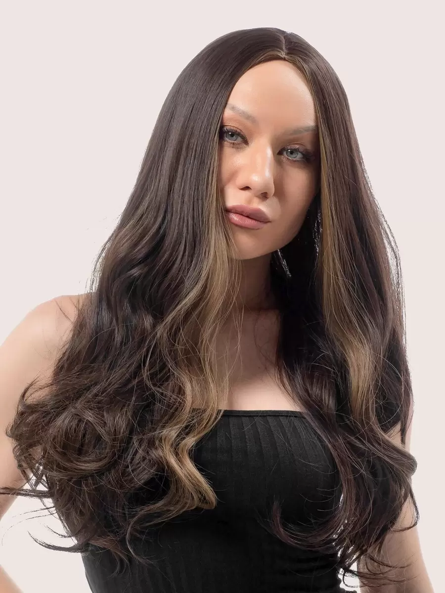 Lace Front Long Curly Synthetic Wig - Brown - View 1