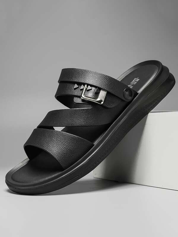Men Buckle Decor Slides,Men's outdoor sandals with soft soles, suitable for beach and driving