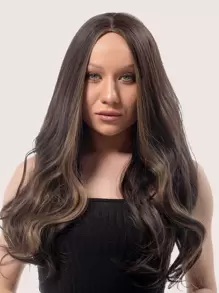 Lace Front Long Curly Synthetic Wig - Brown - View 5