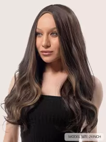 Lace Front Long Curly Synthetic Wig - Brown - View 6