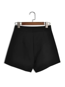 Solid Wide Leg Belted Shorts Casual Black Summer - Black - View 2