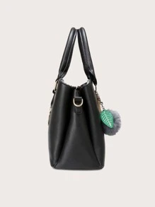 Bolso de asa superior con decoración de pompones y hojas, regalo del Día de la Madre para mamá - Negro - Ver 3