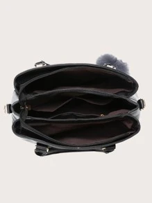 Bolso de asa superior con decoración de pompones y hojas, regalo del Día de la Madre para mamá - Negro - Ver 4