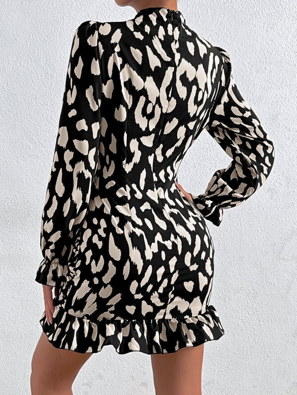 Mock Neck Flounce Sleeve Dress