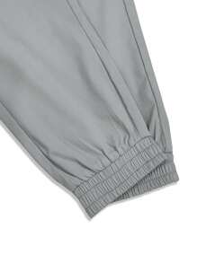 Manfinity Homme 男裝休閒字母圖形帶翻蓋口袋和束口腰束裝貨褲 - 灰色 - 查看 5