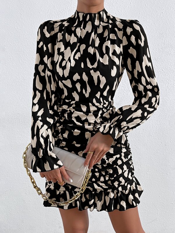 Mock Neck Flounce Sleeve Dress