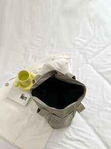 Solid Color Two Tone Double Handle Shopper Bag School Bag For Graduate, Teen Girls, Freshman, Sophomore, Junior & Senior In College, University & High School, Perfect For Outdoors ,Travel & Back To School - Army Green - View 5