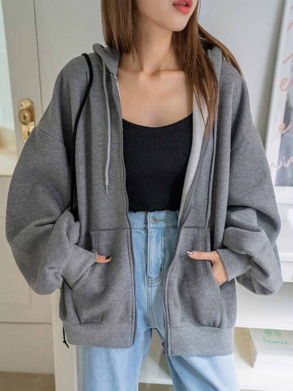 Zip Up Drop Shoulder Drawstring Thermal Lined Hoodie,Fall Women Clothes Sweatshirt Jacket