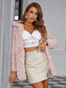 Eilly Bazar Open Front Fuzzy Coat - Baby Pink - View 5