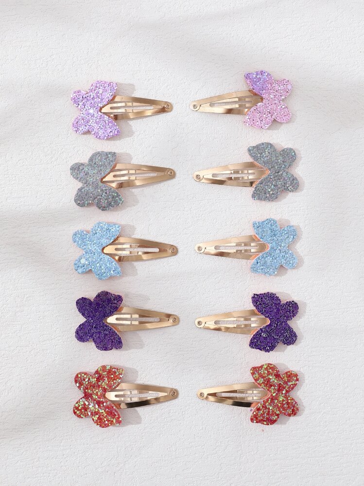 10pcs Toddler Girls Glitter Butterfly Decor Snap Clip - Multicolor - View 1