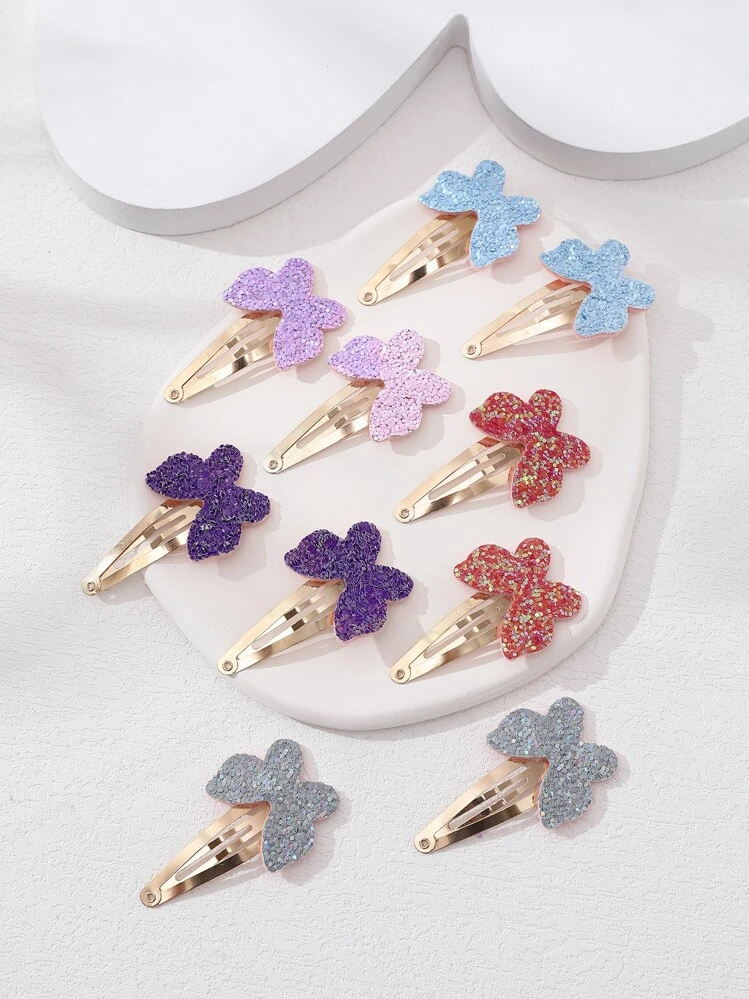 10pcs Toddler Girls Glitter Butterfly Decor Snap Clip - Multicolor - View 2