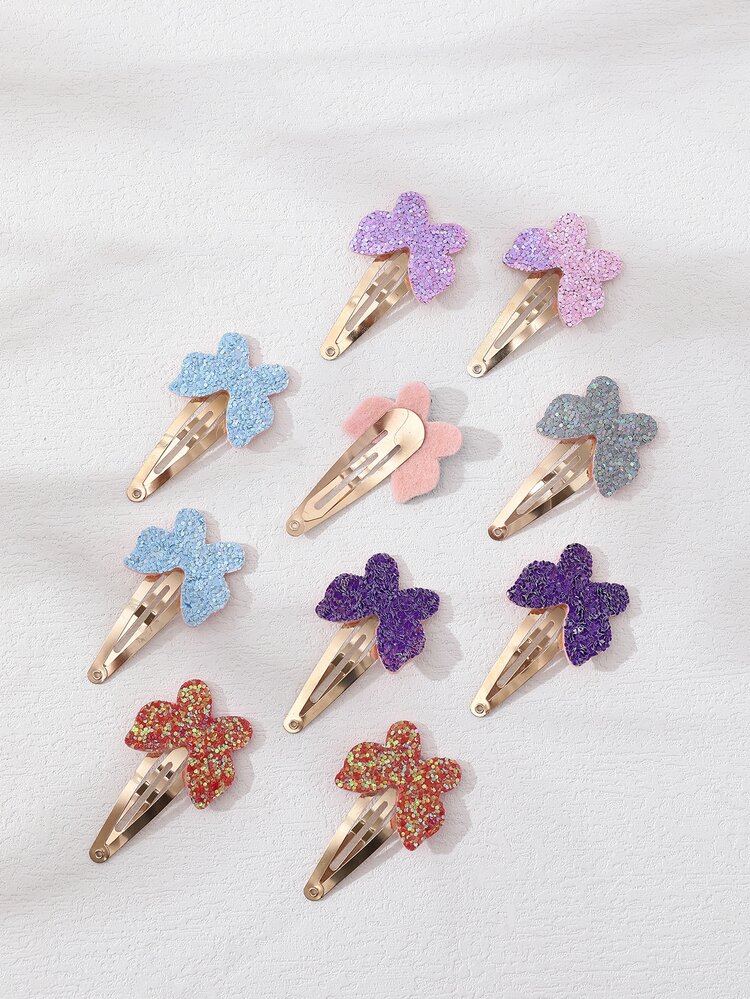 10pcs Toddler Girls Glitter Butterfly Decor Snap Clip - Multicolor - View 3