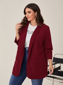 SHEIN LUNE Blazer de cuello esmoquin de manga fruncido - Granate - Ver 3