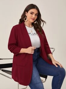 SHEIN LUNE Blazer de cuello esmoquin de manga fruncido - Granate - Ver 5