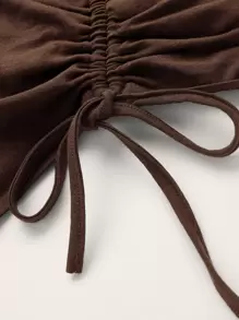 SHEIN ICON Áo nữ Lộ Lưng Dây kéo Buộc lại Hội Chữ thập Xù màu trơn Gợi cảm - Màu nâu Sô-cô-la - Xem 4