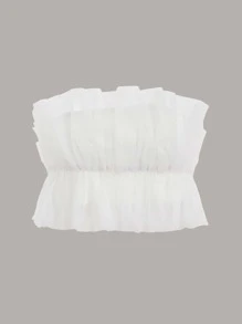 SHEIN ICON Ruffle Hem Organza Tube Top - White - View 1