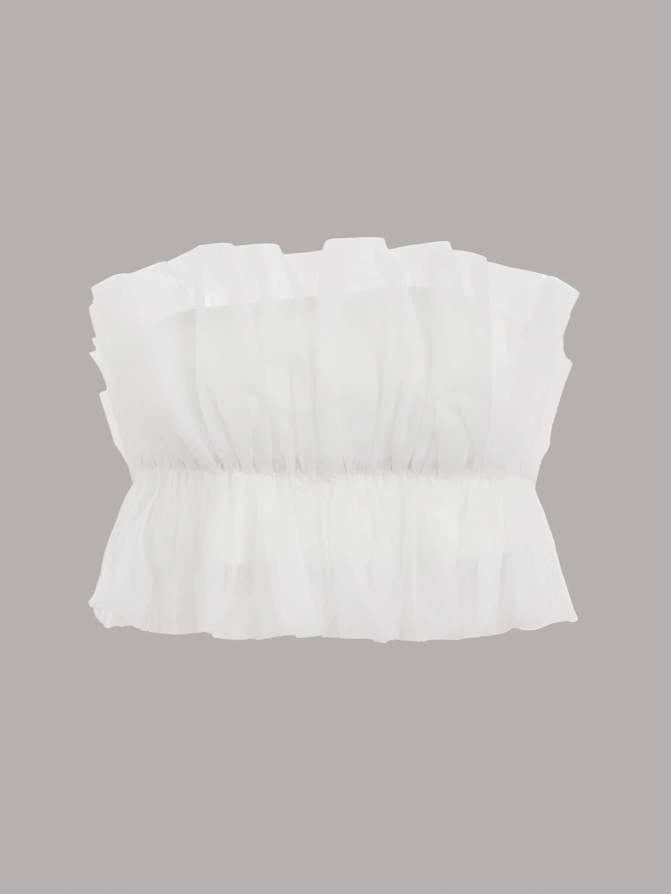 SHEIN ICON Ruffle Hem Organza Tube Top - White - View 1