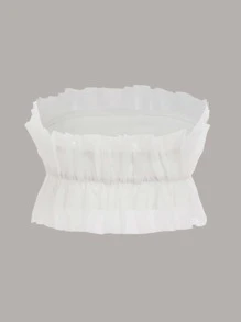 SHEIN ICON Ruffle Hem Organza Tube Top - White - View 2