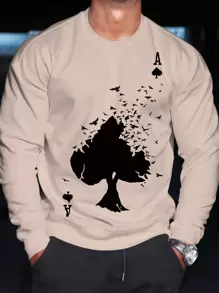 Manfinity LEGND Men Playing Card And Bird Print Pullover - Apricot - View 1